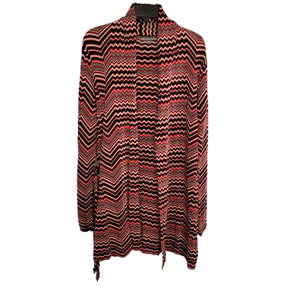 Anne Klein Sweaters - Anne Klein Open Front 31" Long Chevron Belted Cardigan Sweater Size Large